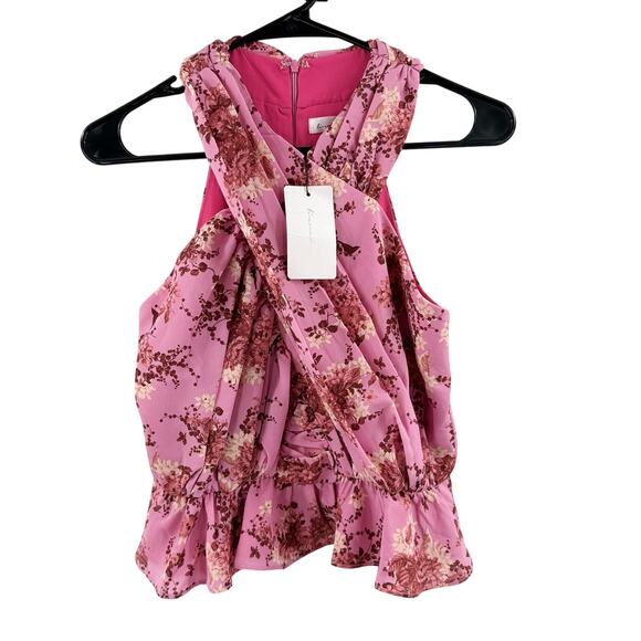LINE AND DOT Bloom Blouse Size Extra Small NWT Pink Floral Halter Cropped Top - Picture 13 of 13